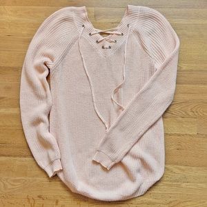 Lulu's Welcome Home Peach Lace-up Sweater